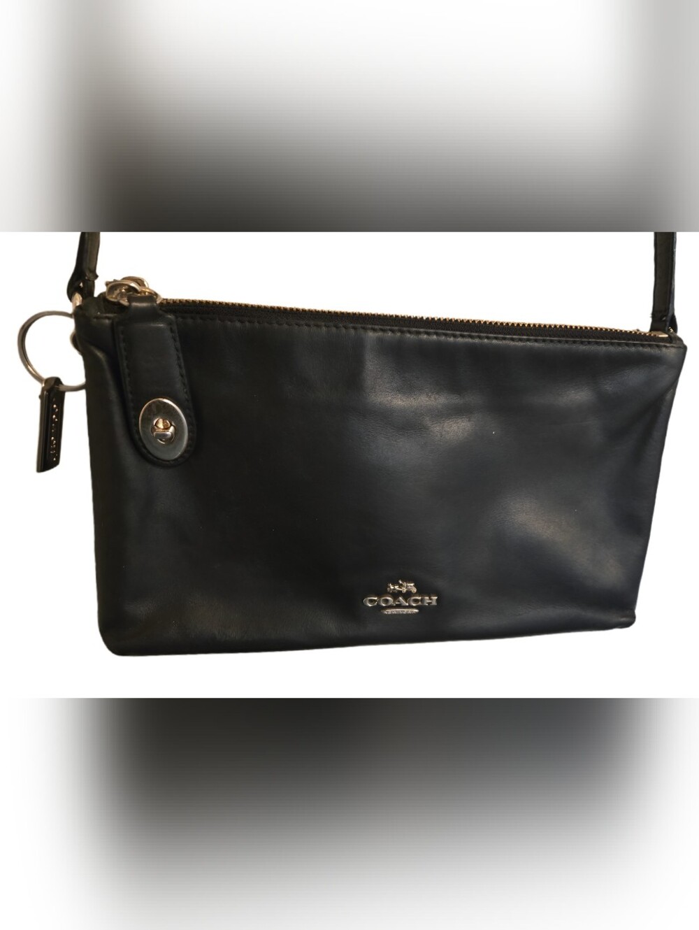 Coach Black Leather Crossbody Double Zipper with Gold Hardware